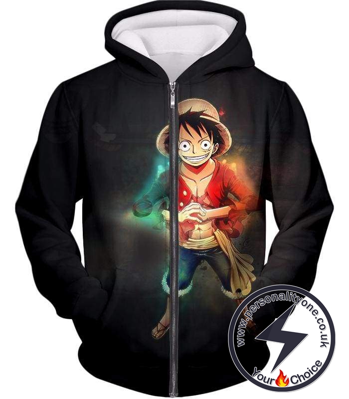 One Piece Captain of Straw Hats Monkey D Luffy Cool Black Zip Up Hoodie